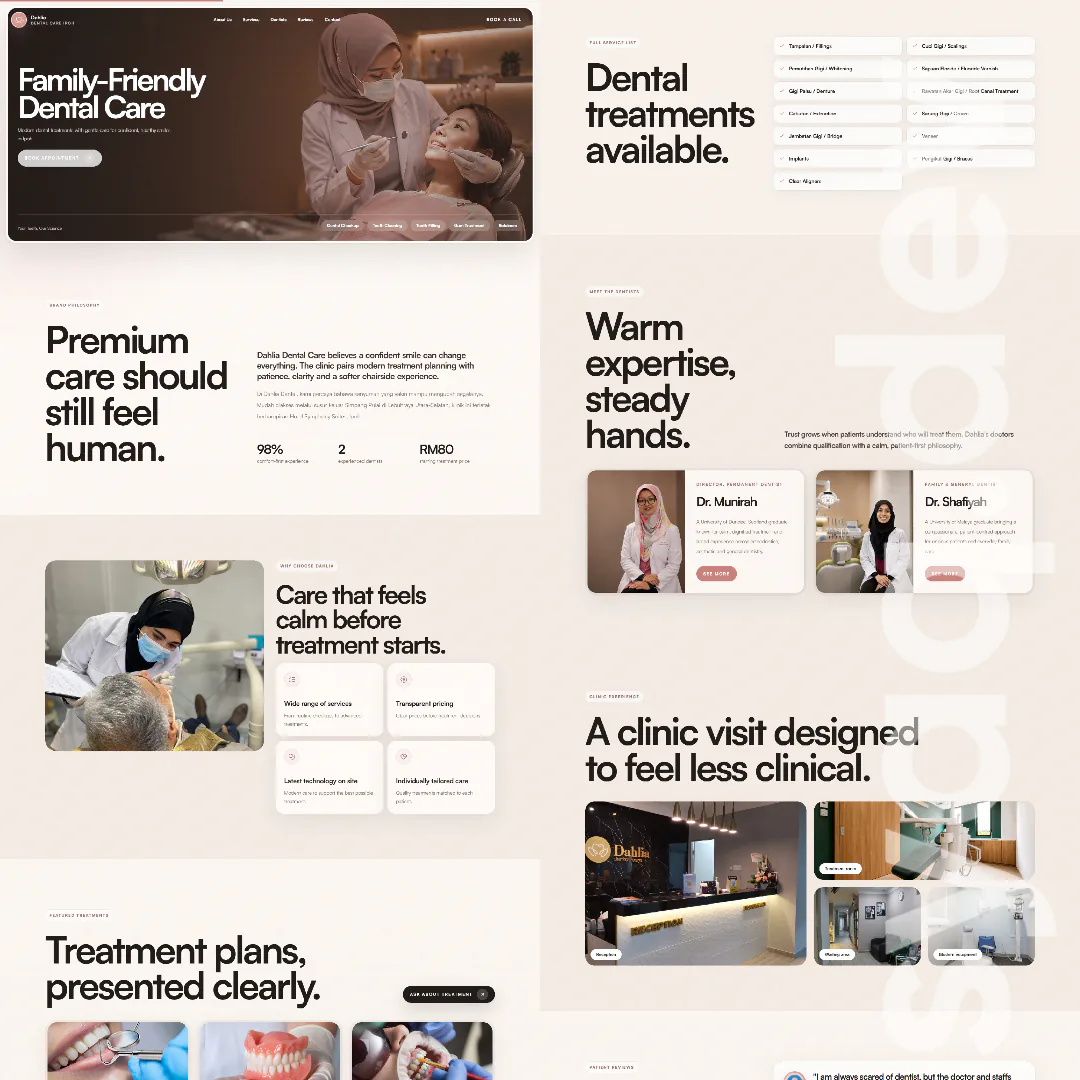 Dahlia Dental Care family-focused dental clinic website design concept