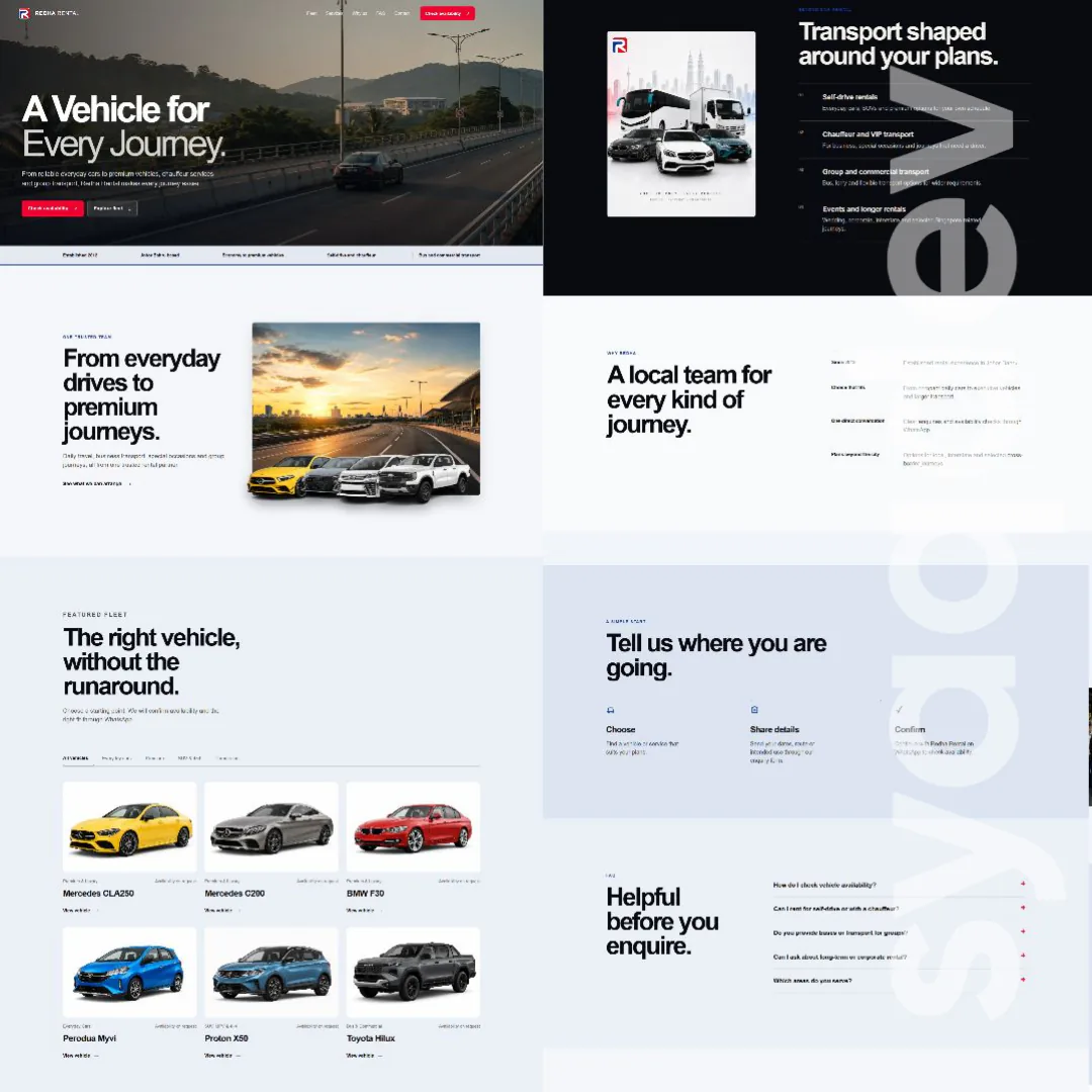 Redha Rental vehicle and transport website design concept