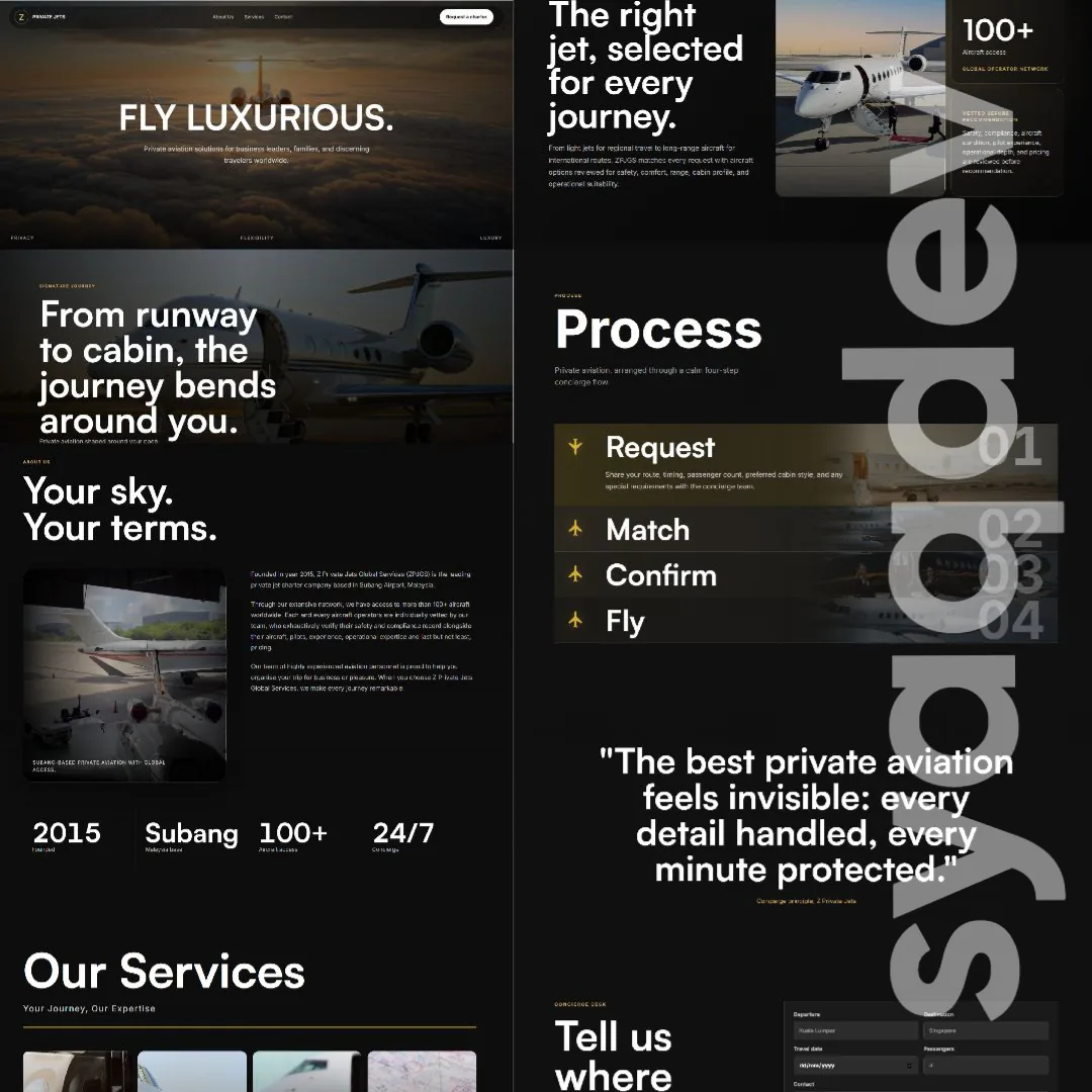 Z Private Jets luxury aviation website design concept