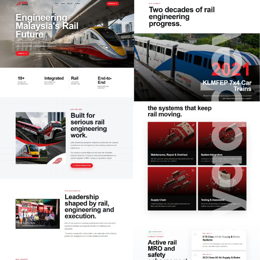Zuha Systems rail engineering website design concept